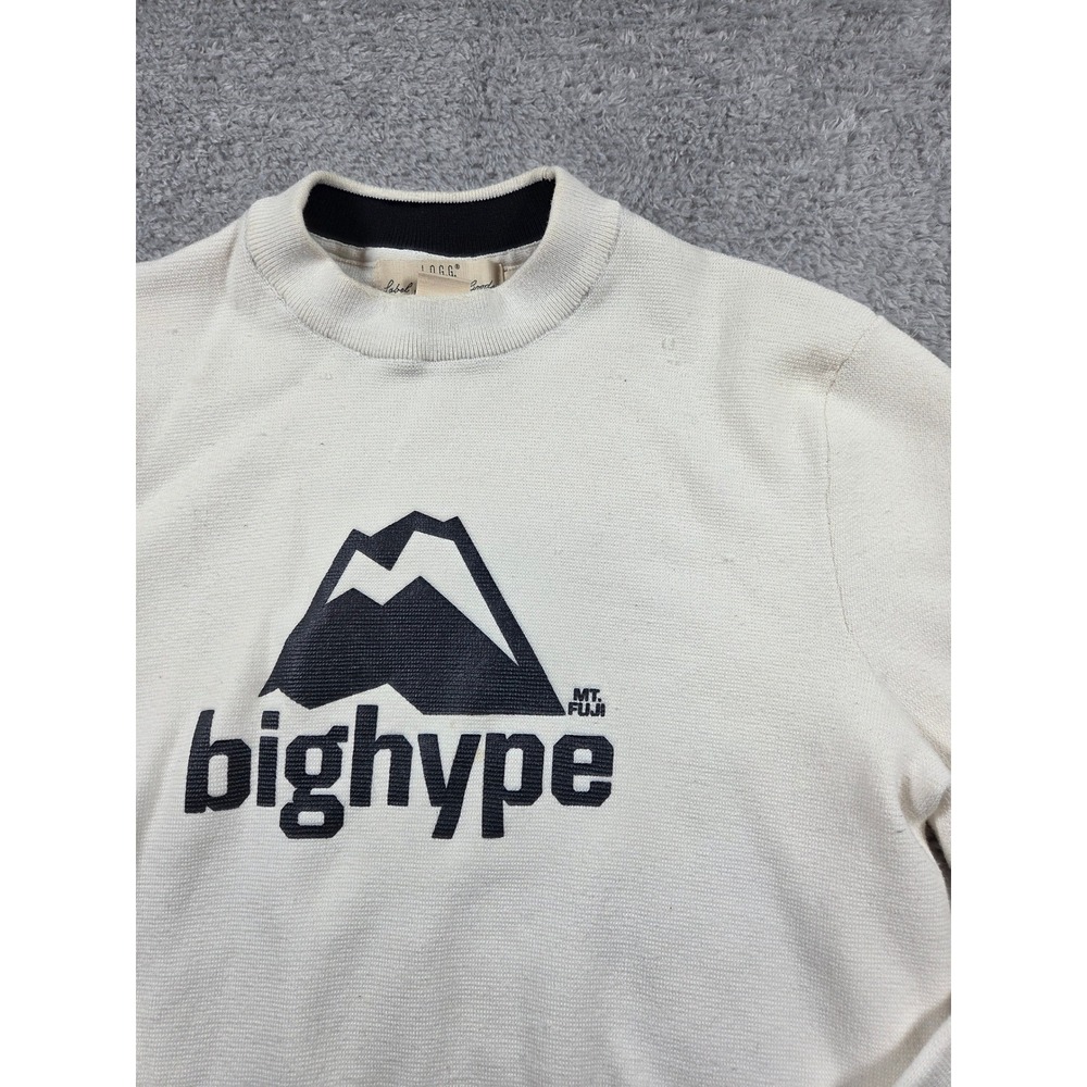 Bighype Mt Fuji Graphic Sweatshirt Cream Mock Neck Long Sleeve Pullover